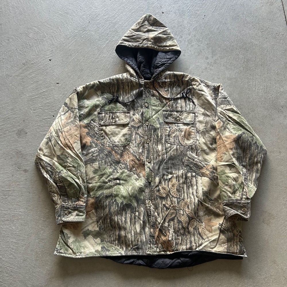 Vintage 90s Duxbak Camo Realtree Jacket Size XXL Brown Button Up Quilt Lined‎